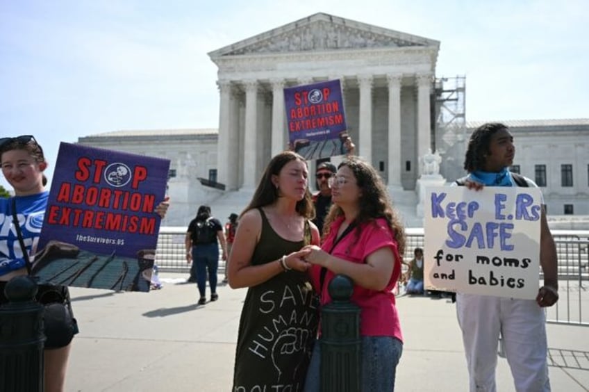 Abortion advocates demonstrate outside he US Supreme Court in Washington on June 26, 2024