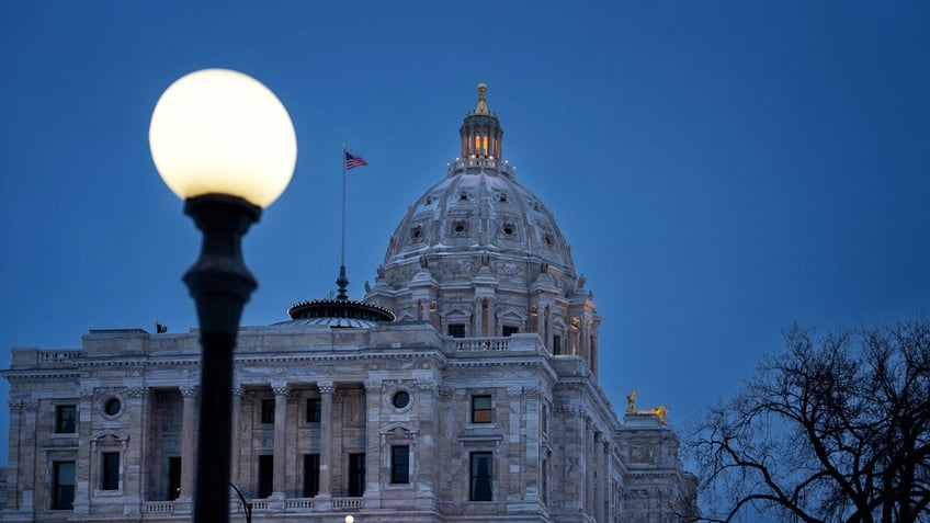  The Minnesota State Capitol was illuminated Tuesday morning as the 2023 Legislative session convenes.