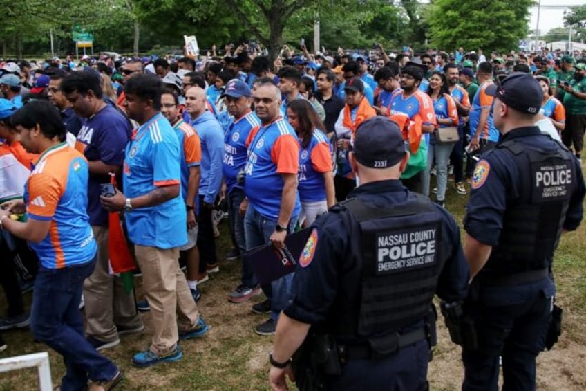 Supporters arrive for the Twenty20 World Cup cricket match between India and Pakistan at N