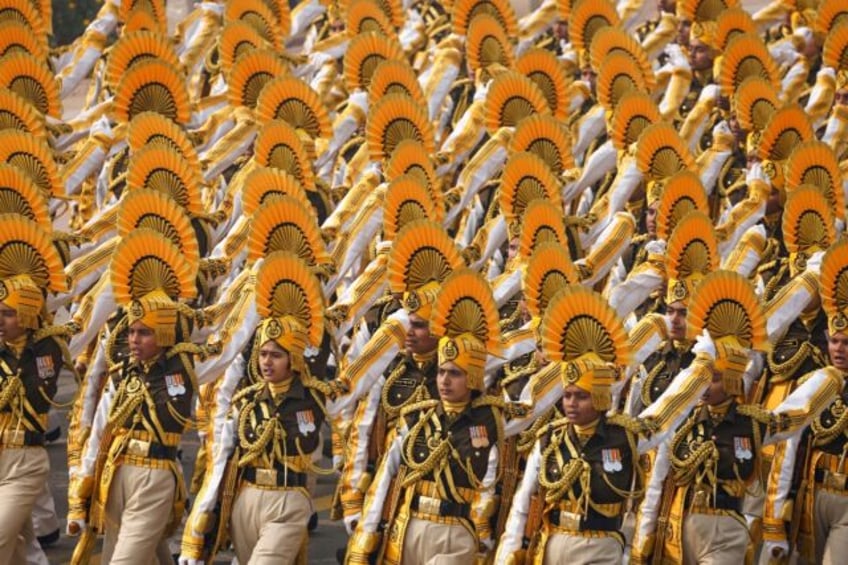 Indian soldiers march at the Republic Day parade in New Delhi in January. The country anno