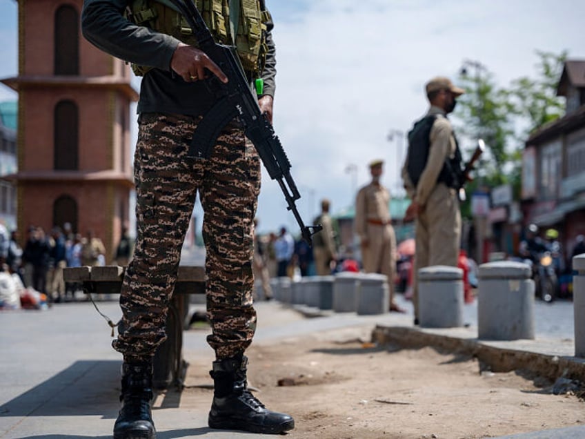 SRINAGAR, JAMMU &; KASHMIR, INDIA - 2025/05/04: Indian forces stand guard on a street