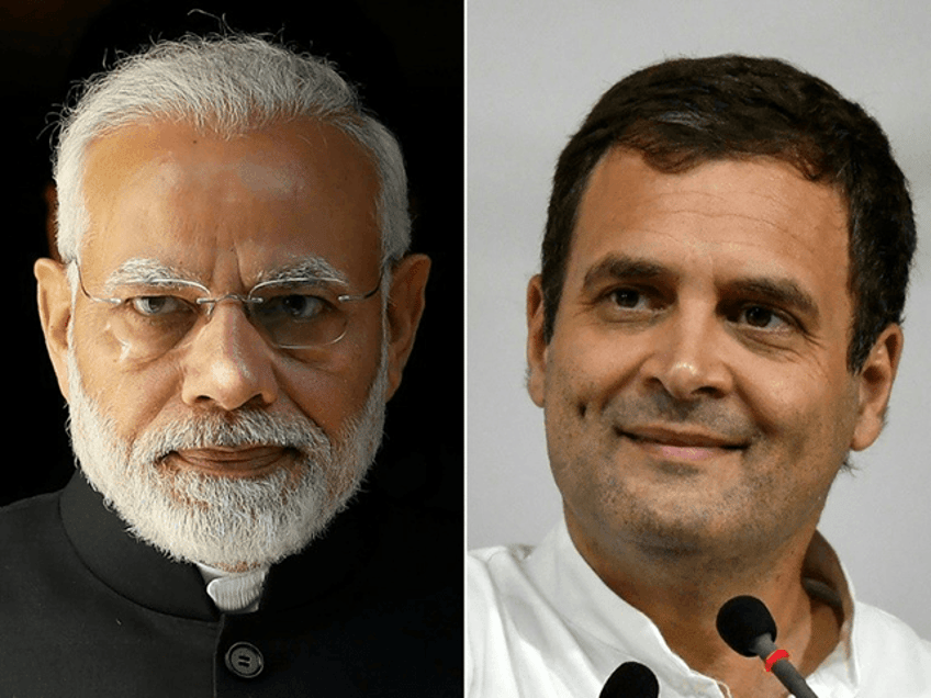 Prime Minister Narendra Modi (L) will battle Rahul Gandhi (R) as he seeks a second mandate from India's 900 million voters