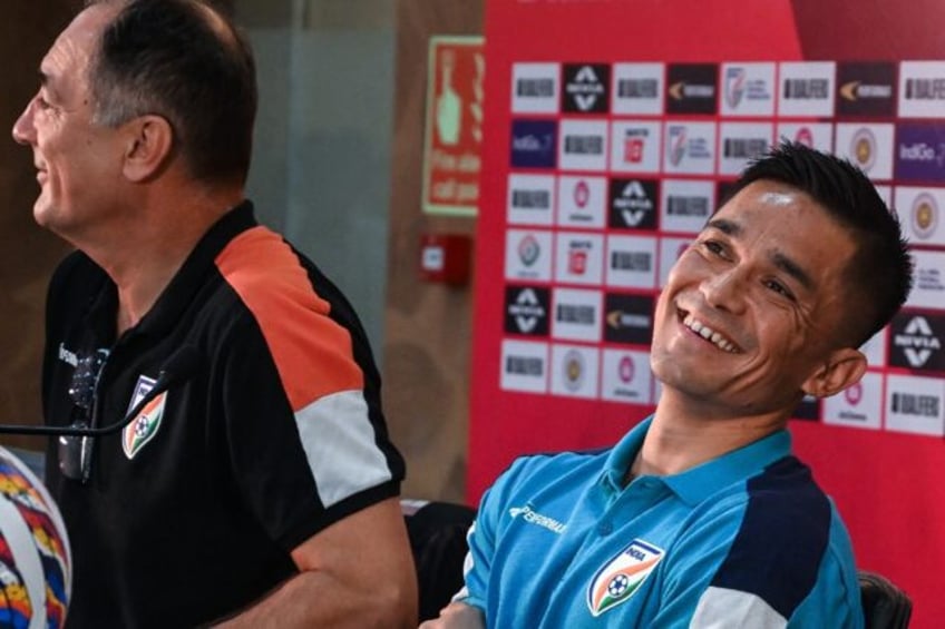 India captain Sunil Chhetri and coach Igor Stimac ahead of Thursday's game