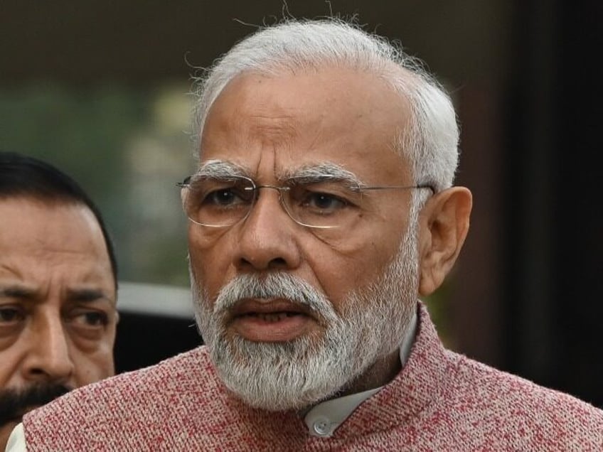 Narendra Modi, India's prime minister, addresses the media at the Parliament House in