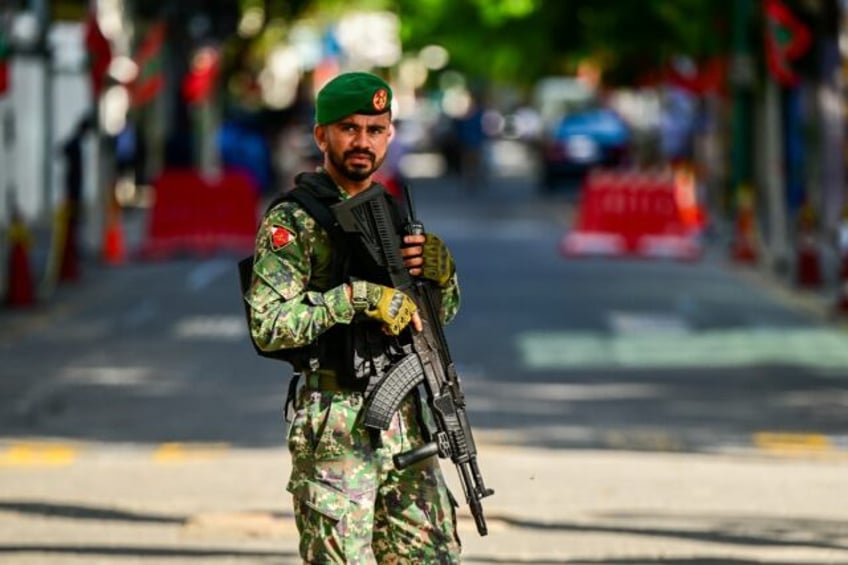 A soldier from the Maldives' army, seen here in November ahead of the inaguration of Presi