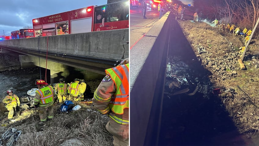 First responders rescue a man trapped in his truck