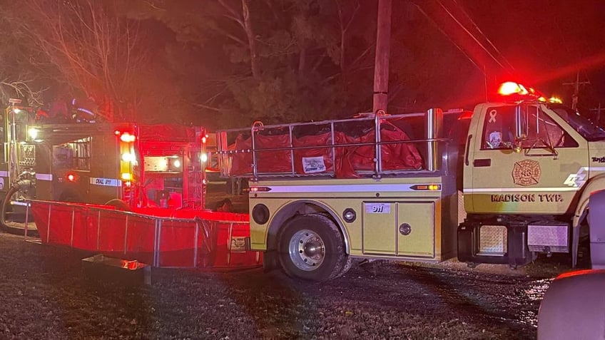 A tow truck at the scene of a fire in Indiana