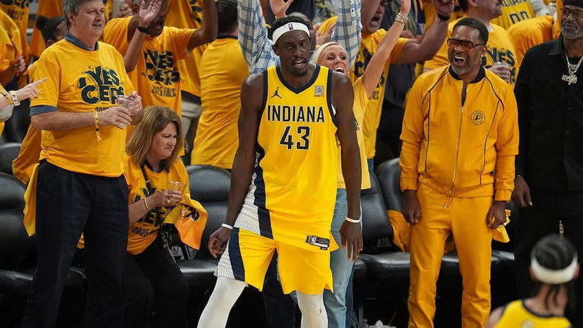 Pascal Siakam celebrates on court
