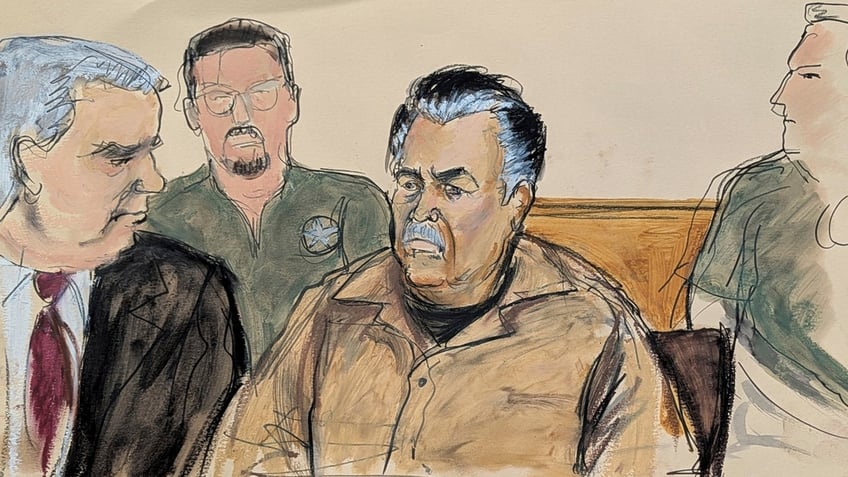 A courtroom sketch shows Ismael Zambada Garcia, also known as El Mayo, one of the leaders of the Sinaloa Cartel.