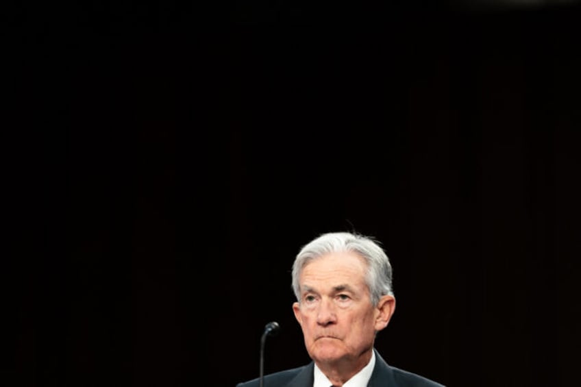 US Federal Reserve Board Chairman Jerome Powell testifies during a Senate Banking, Housing