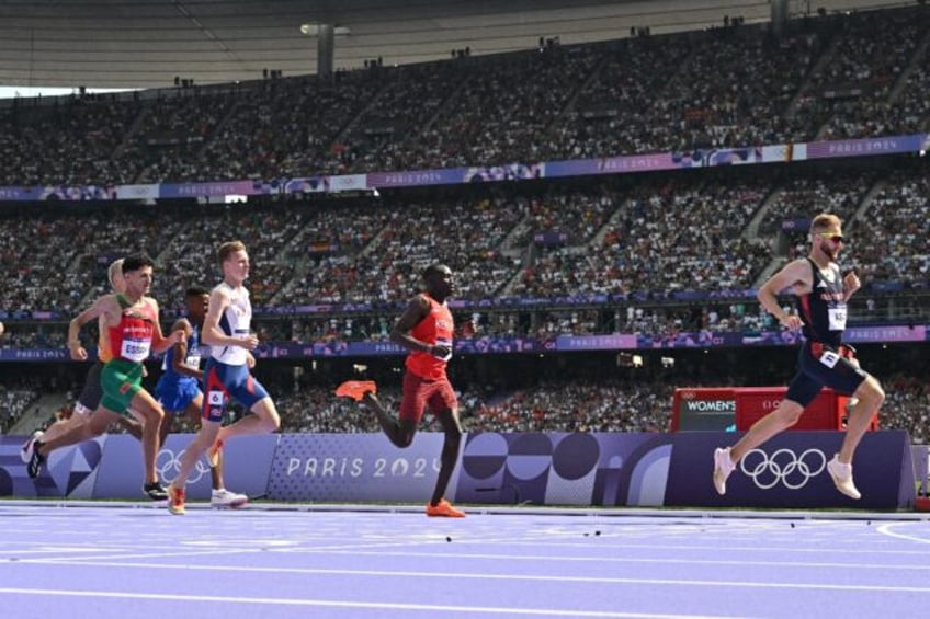 Britain's Josh Kerr crosses the finish line to win his 1500m heat at the Paris Olympics