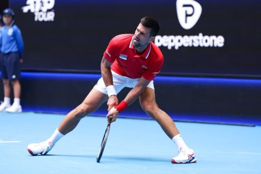 Serbia's Novak Djokovic reacts during his United Cup match against Jiri Lehecka