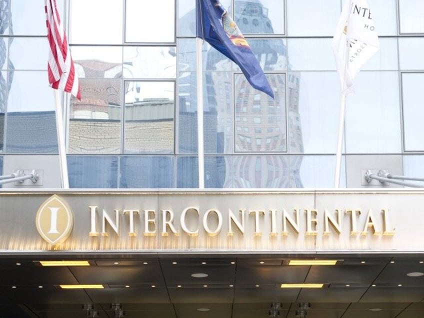 The main entrance of New Yorks InterContinental Times Square Hotel is seen on January 11, 2011 in New York. (DON EMMERT/AFP via Getty Images)