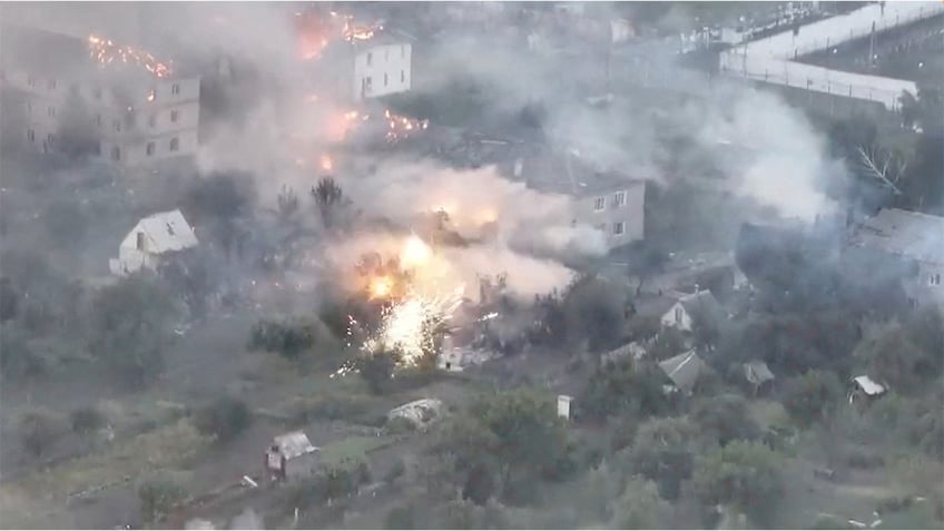 Ukrainian forces fight during military operations in the Kursk region in Malaya Loknya, Russia, in this screen grab obtained from a handout video released on Aug. 20, 2024.