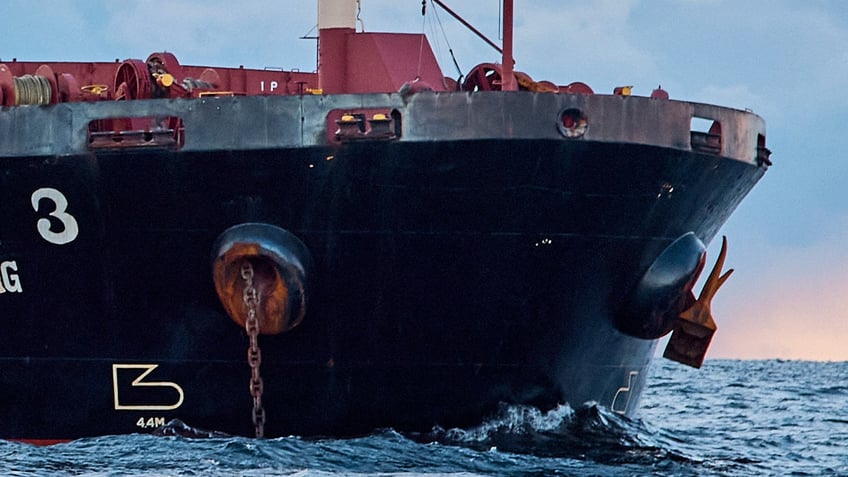 The Chinese bulk carrier Yi Peng 3 is anchored in the sea of Kattegat near Grenaa, Denmark, on Nov. 20, 2024.