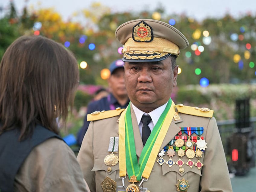 Myanmar's junta spokesperson General Zaw Min Htun speaks to the press during a ceremony to mark the country's Armed Forces Day in Naypyidaw on March 27, 2024. Myanmar's junta chief on March 27, 2024 blamed the country's growing armed resistance movement for preventing long-promised elections in a speech to thousands of soldiers following an Armed Forces Day parade. (Photo by AFP)