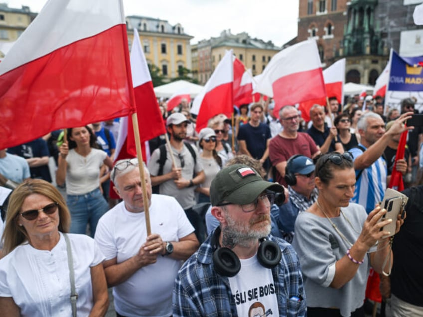 KRAKOW, POLAND - JULY 19: Supporters of the far right political group, Confederation, take