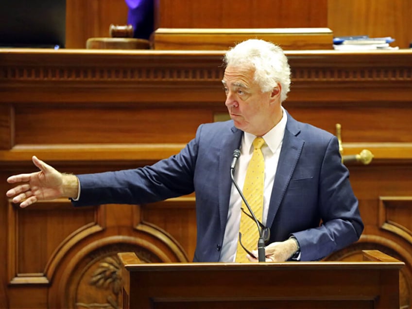 State Sen. Larry Grooms, R-Bonneau, speaks about his bill that would allow doctors and other medical professionals to refuse to do certain procedures because of their religious beliefs on Tuesday, May 10, 2022, in Columbia. S.C. (AP Photo/Jeffrey Collins)
