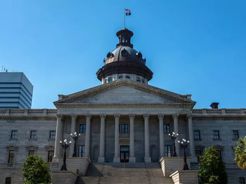 An exterior view of the South Carolina State House, Columbia - construction work first beg