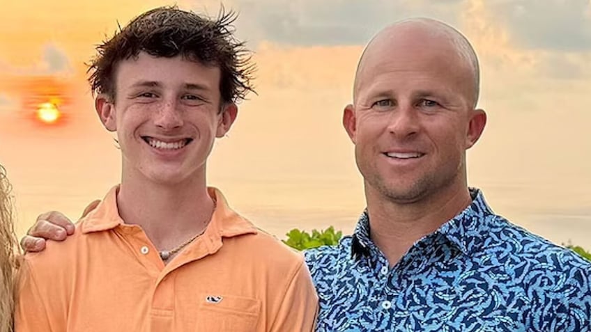 Miller Gardner, 14, stand besides his father, Brett Gardner, a former New York Yankee.