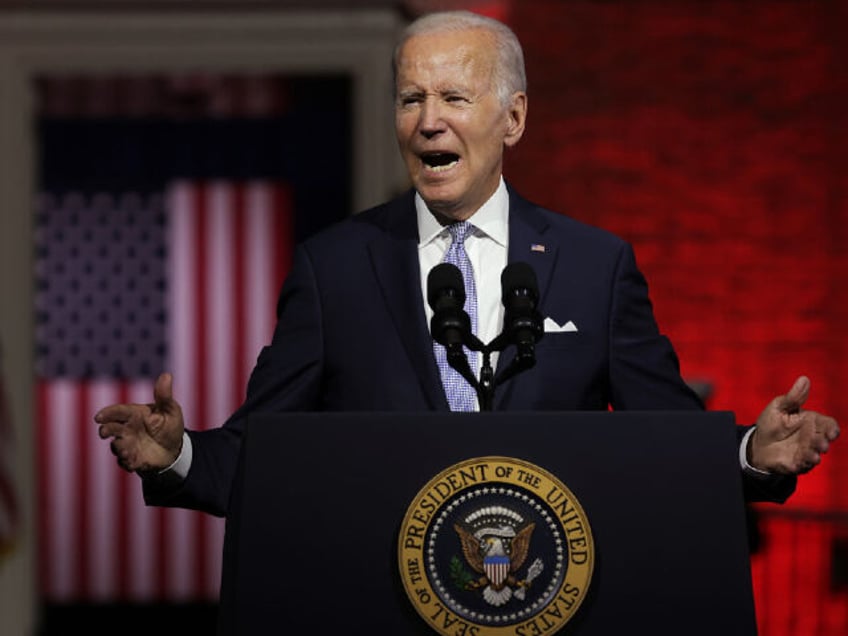 PHILADELPHIA, PENNSYLVANIA - SEPTEMBER 01: U.S. President Joe Biden delivers a primetime speech at Independence National Historical Park September 1, 2022 in Philadelphia, Pennsylvania. President Biden spoke on “the continued battle for the Soul of the Nation.” (Photo by Alex Wong/Getty Images)