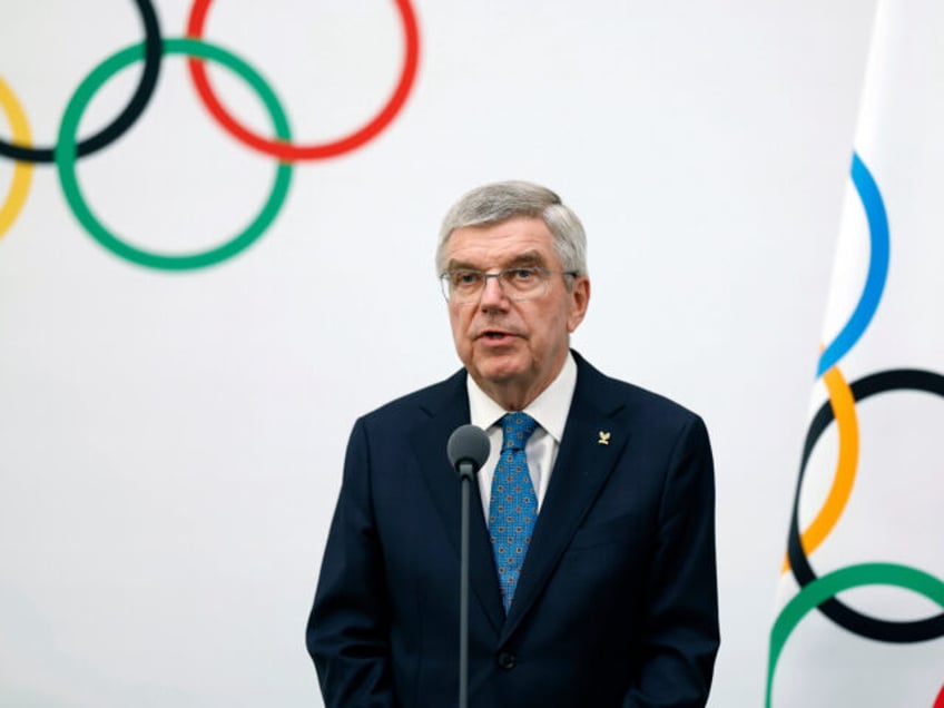 IOC President Thomas Bach speaks ahead of the opening ceremony of the 2024 Summer Olympic