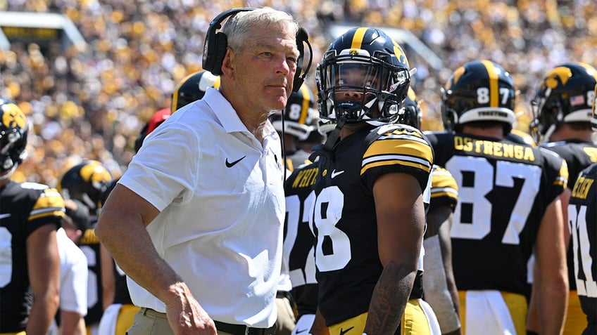 Iowa Hawkeyes head coach Kirk Ferentz watches from the sidelines