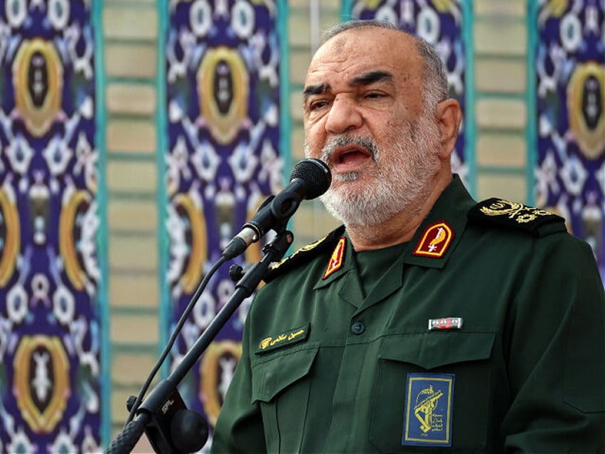 Head of Iranian revolutionary guard corps (IRGC) Hossein Salami speaks during a ceremony m