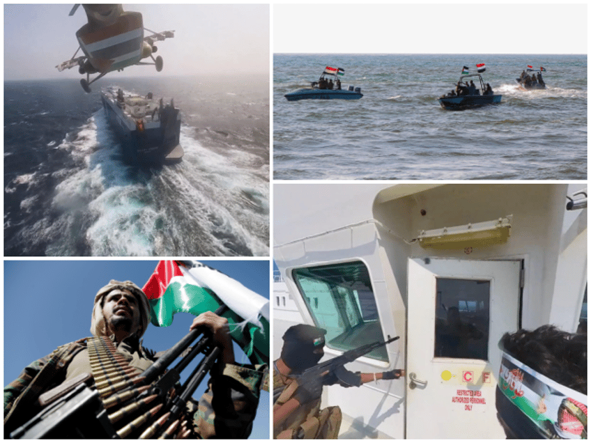 Houthi militants patrol the Red Sea and target vessels. (Photos: AFP/Getty Images; Mohammed Hamoud/Getty Images)