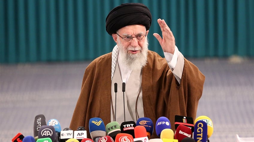 Iran's Supreme Leader Ali Khamenei addresses the media during the voting of Parliament Elections in Tehran, Iran on May 10, 2024.