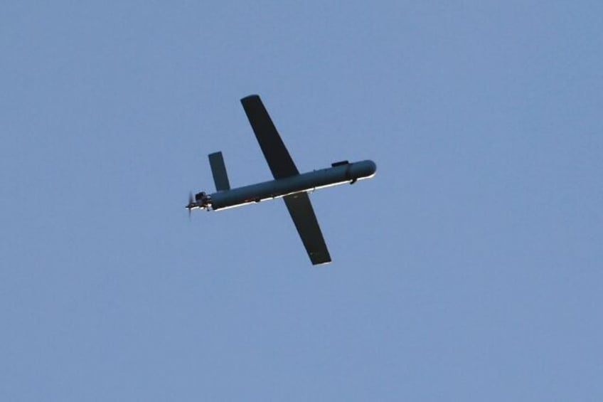 A Hezbollah drone pictured over northern Israel during the attack