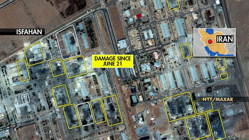 A map shows damage to Iran's Isfahan nuclear site after being struck by the United States in Operation Midnight Hammer.