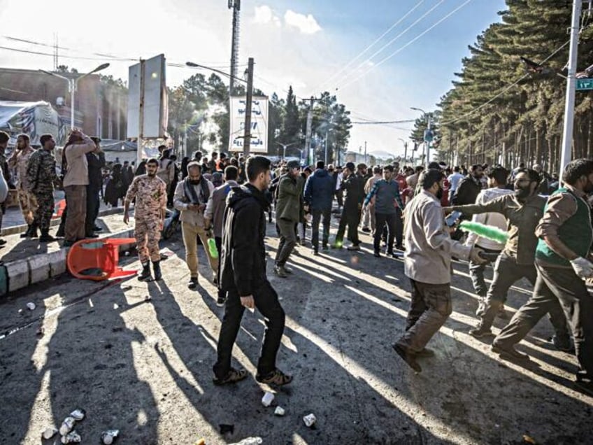 KERMAN CITY, IRAN - JANUARY 03: A view of the scene after explosions leaving at least 73 feared dead in explosions near slain Gen. Qassem Soleimani's tomb, in Kerman City, Iran on January 03, 2024. (Photo by Stringer/Anadolu via Getty Images)