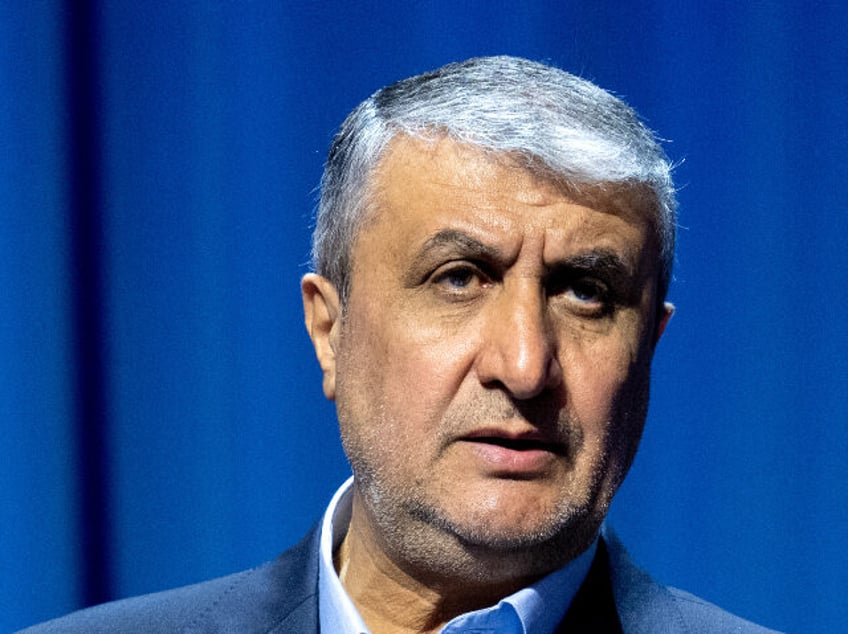 Iran's Head of Nuclear Program Mohammad Eslami speaks during the General Conference o
