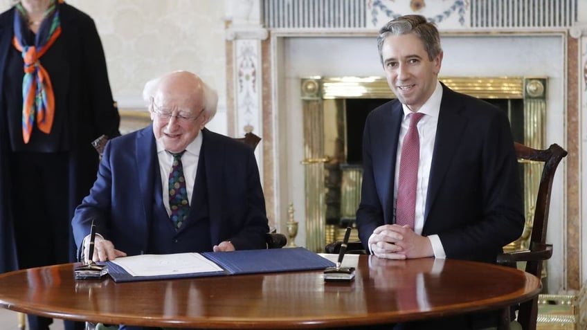 Irish PM Simon Harris and President Higgins