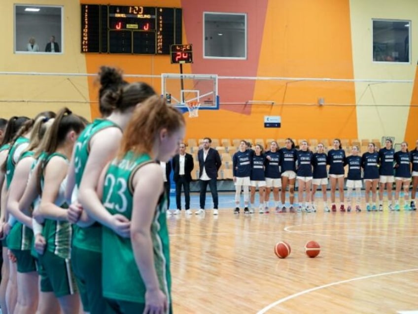 Riga , Latvia - 8 February 2024; The Ireland team stand by their bench as the Israel team