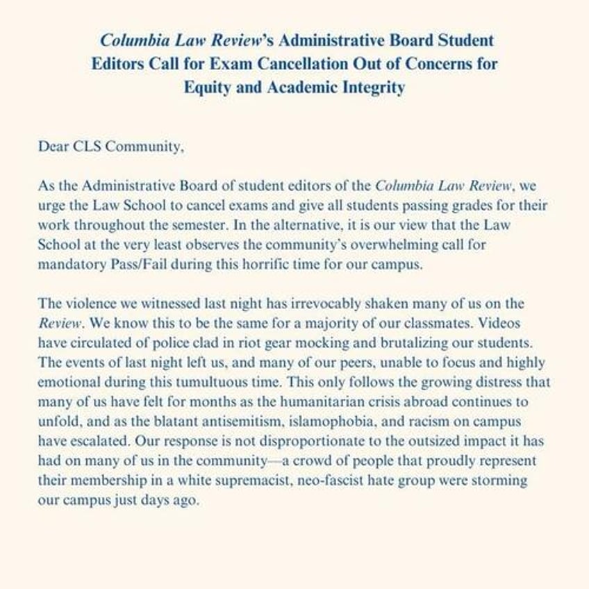 irrevocably shaken columbia law review editors ask for cancellation of exams due to protests