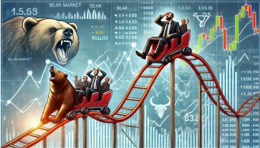 A bear leading traders on a roller coaster. 