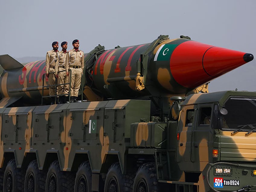 A Pakistani-made Shaheen-III missile, that is capable of carrying nuclear warheads, are displayed during a military parade to mark Pakistan National Day, in Islamabad, Pakistan, on March 23, 2022. The nine nuclear-armed states continue to modernize their nuclear arsenals and several deployed new nuclear-armed or nuclear-capable weapon systems in 2022, …