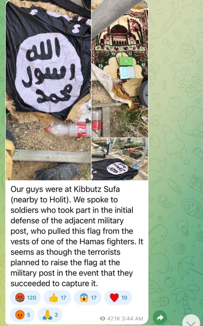 islamic state flag found on hamas terrorist participating in kibbutz massacre