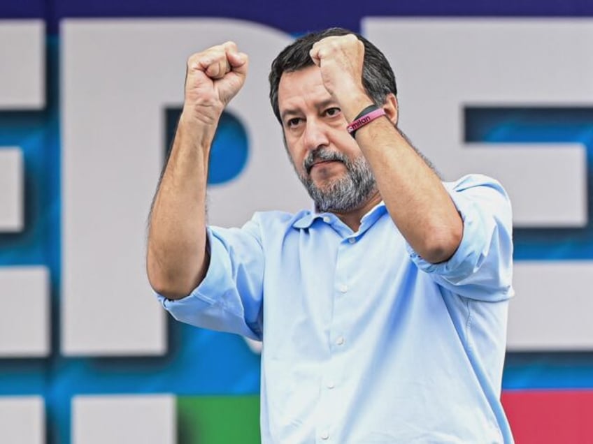 Italian deputy Prime Minister and leader of Italian League party (Lega), Matteo Salvini ge