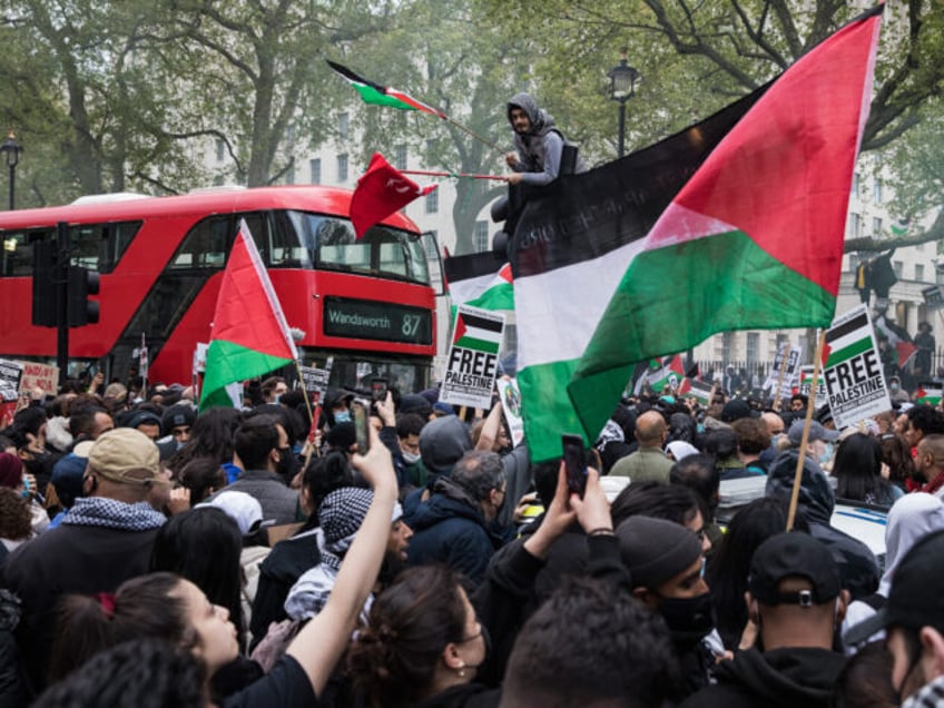 Thousands of people attend an emergency rally in solidarity with the Palestinian people or