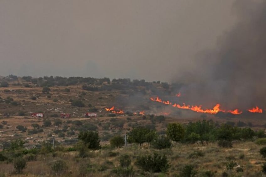 Flames engulf vegetation during a forest fire near the central Israeli town of Bet Shemesh