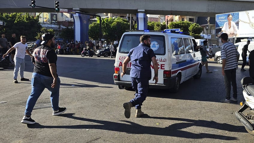 An ambulance carries wounded people whose handheld pager exploded in Beirut on Tuesday, Sept. 17, 2024.