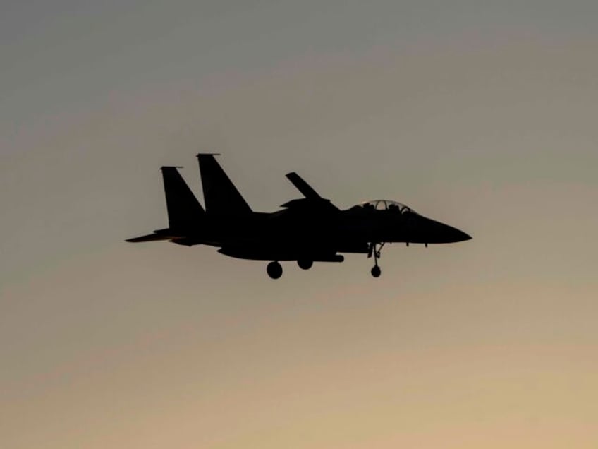 An Israeli air force F-15 warplane is seen before landing in an airbase in central Israel,