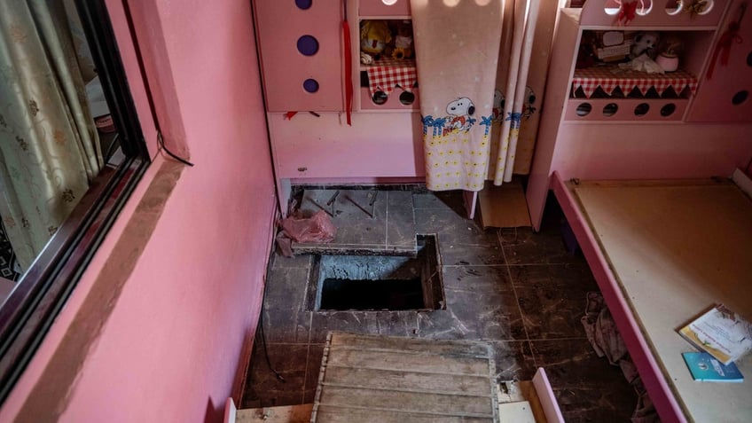 A tunnel entrance in a child's room in Rafah