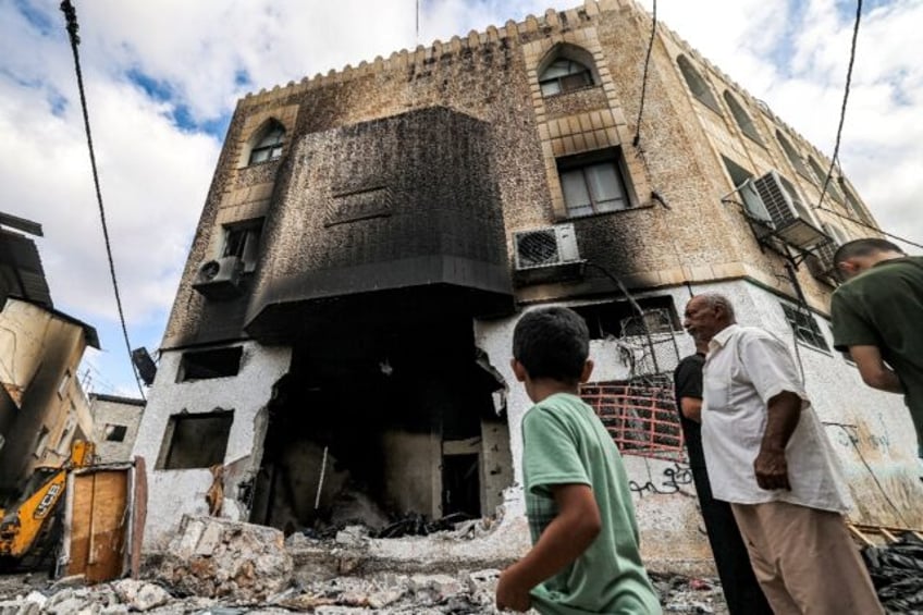 A damaged mosque is seen in the Fara refugee camp near Tubas in the occupied West Bank