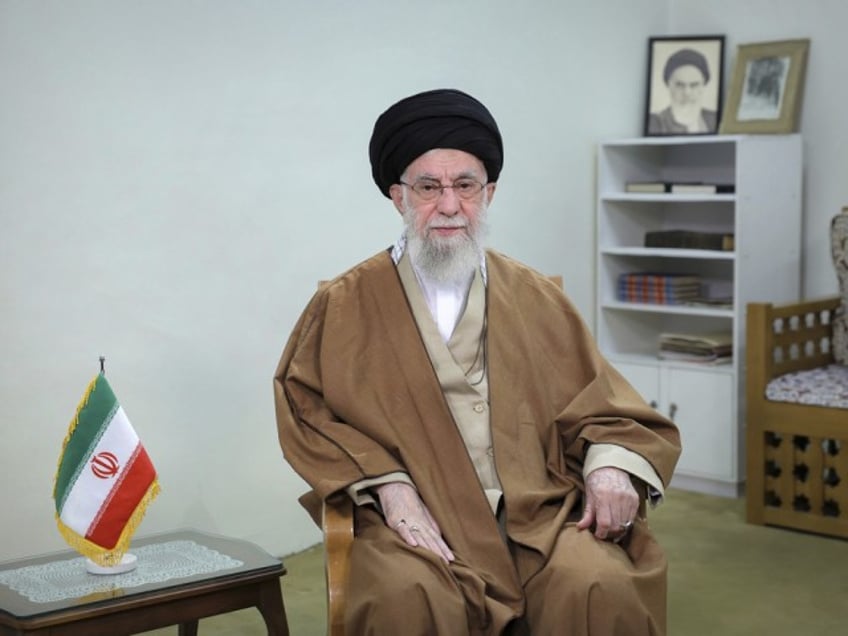 In this photo released by the official website of the office of the Iranian supreme leader, Supreme Leader Ayatollah Ali Khamenei addresses the nation in a televised speech marking the Iranian New Year, or Nowruz, in Tehran, Iran, Thursday, March 20, 2025. (Office of the Iranian Supreme Leader via AP)