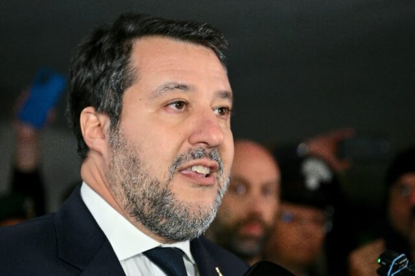 Italy's Deputy Prime Minister Matteo Salvini addresses media at the Bunker Courtroom of th