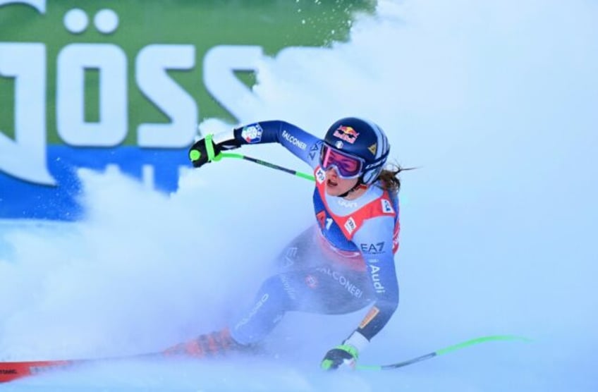 Sofia Goggia of Italy reacts after her first downhill win of the season in Altenmarkt-Zauchensee, Austria